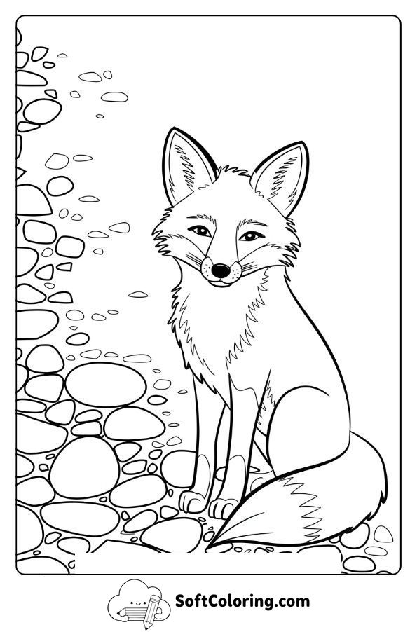 Fox with Pebbles and Small River Stones Nearby