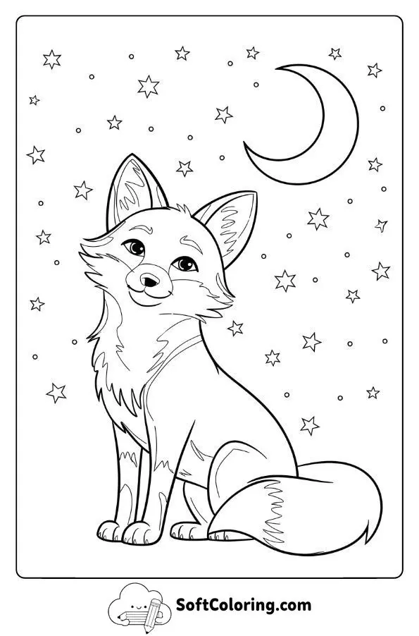 Fox With Sparkling Stars And Moonlight Above