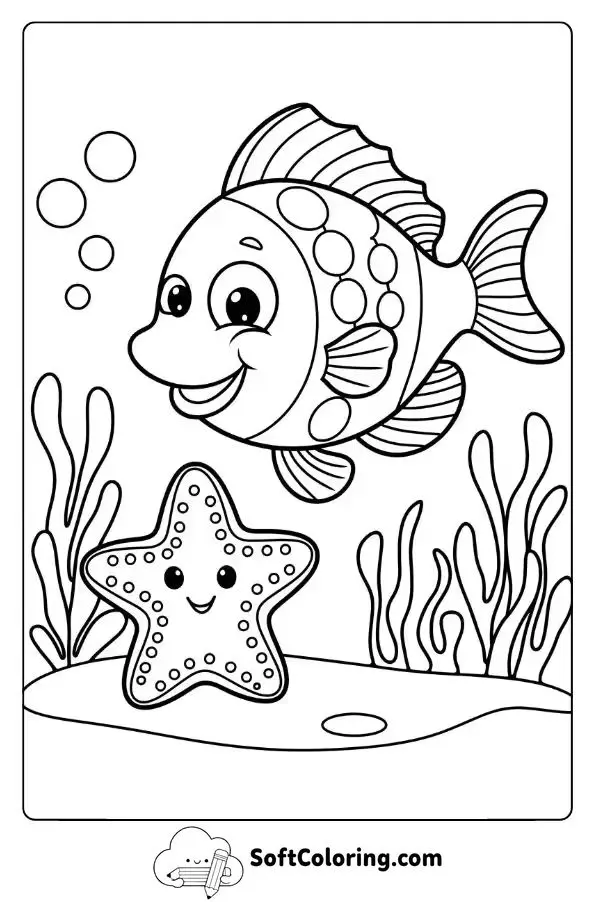 Friendly Fish And Starfish Underwater