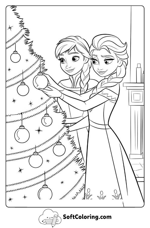Frozen Anna and Elsa Decorating a Christmas Tree Together