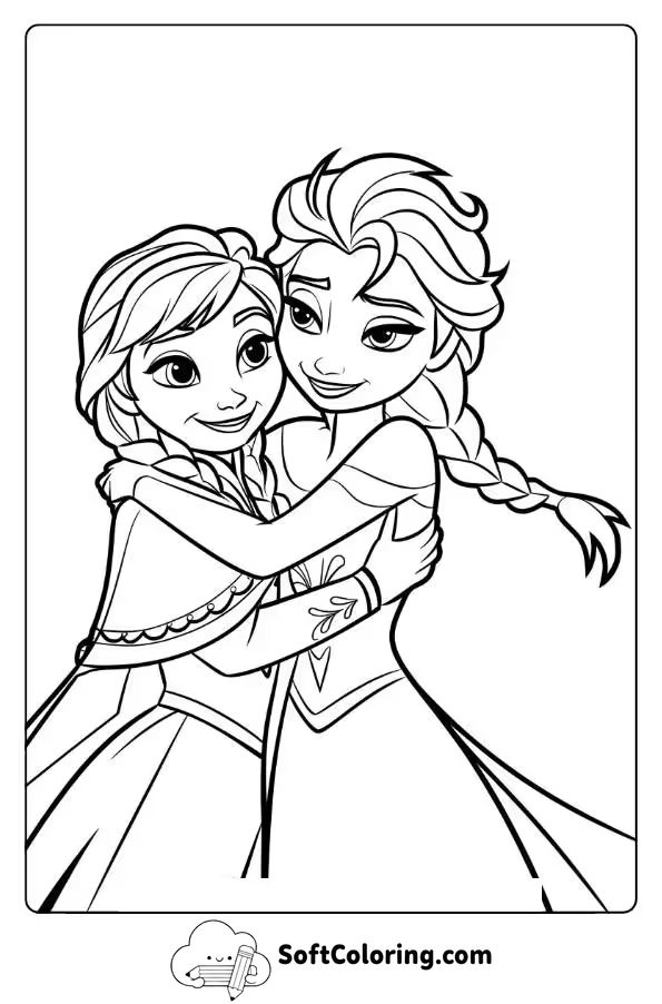 Frozen Anna and Elsa Hugging After a Snowy Adventure