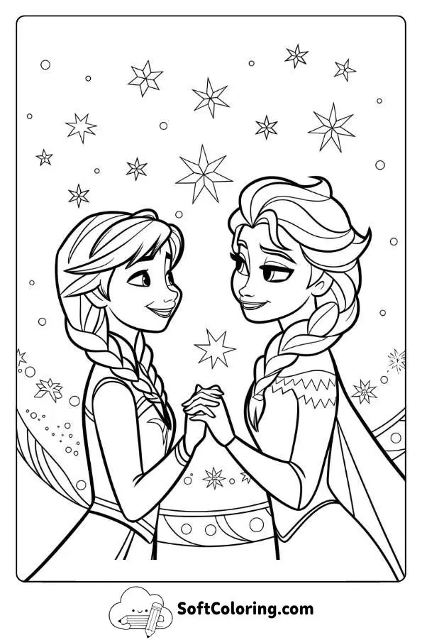 Frozen Anna And Elsa Sharing A Magical Moment Under The Stars
