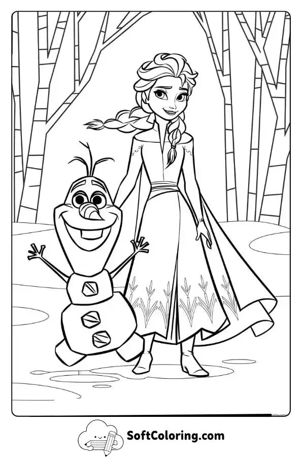 Frozen Elsa With Olaf In The Frozen Forest
