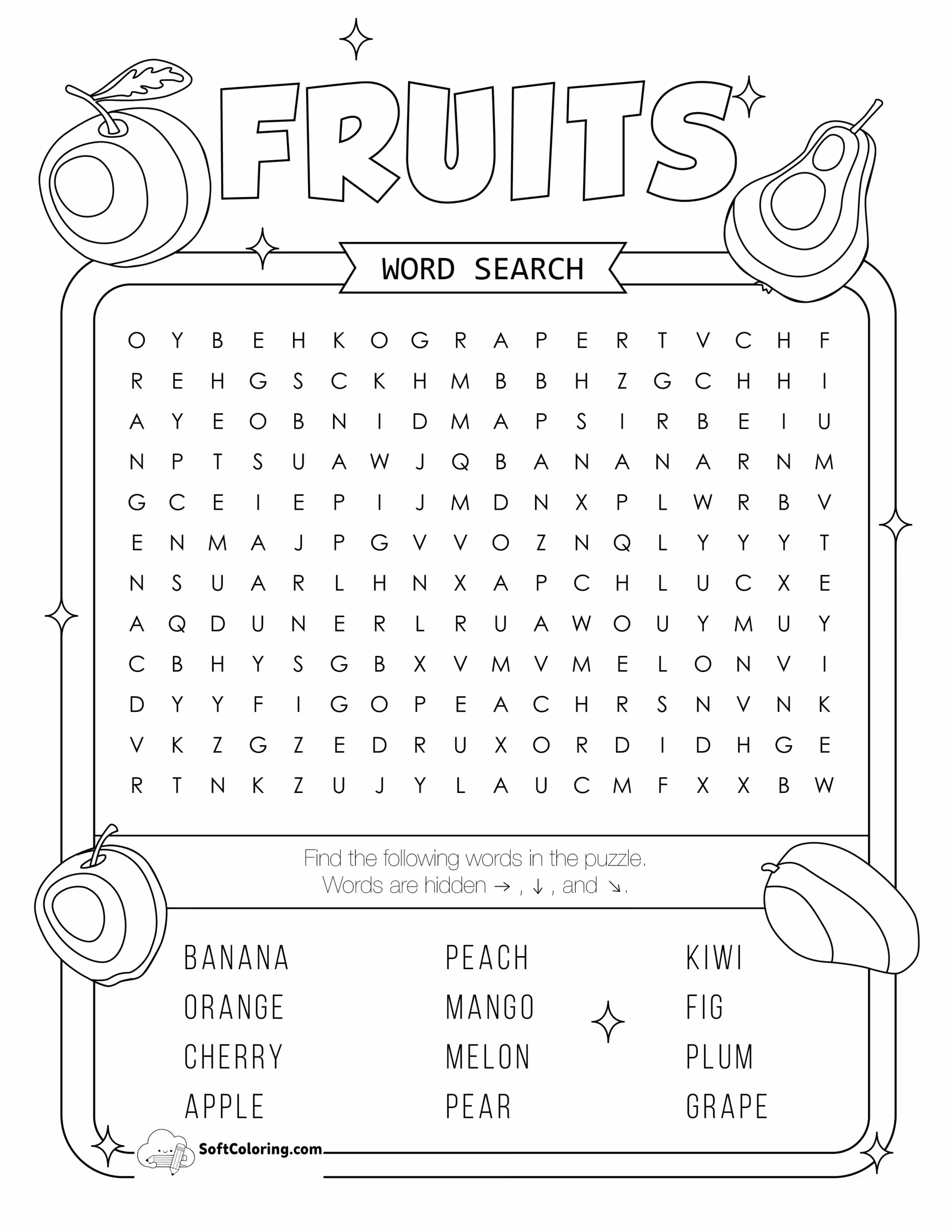 Fruits Word Search Puzzle
