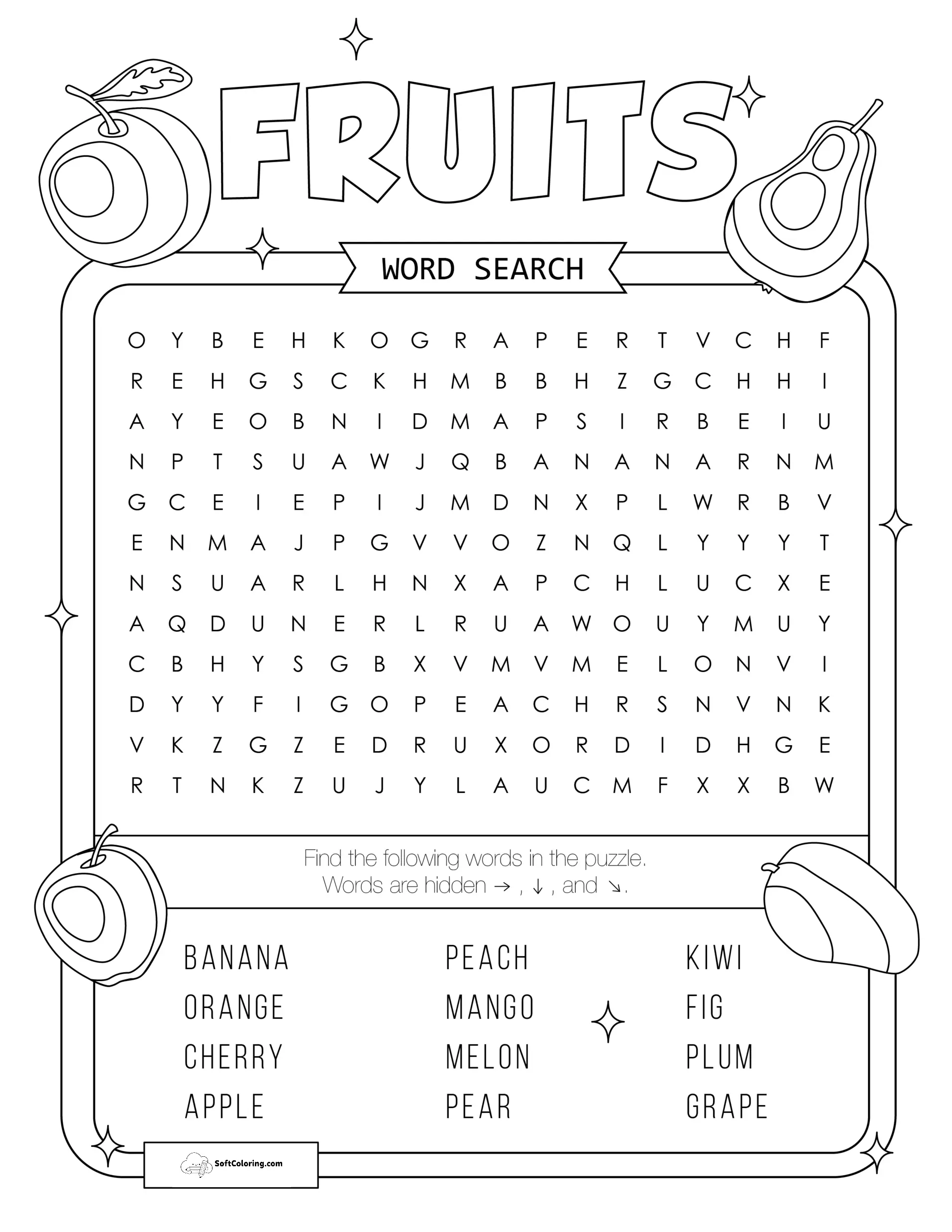 Fruits Word Search Puzzle