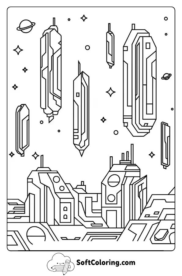 Galactic City with Floating Skyscrapers