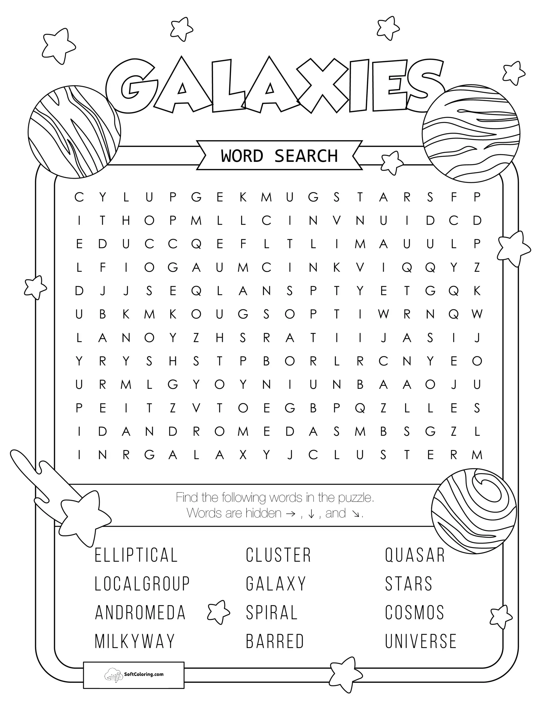 Galaxies Word Search Puzzle
