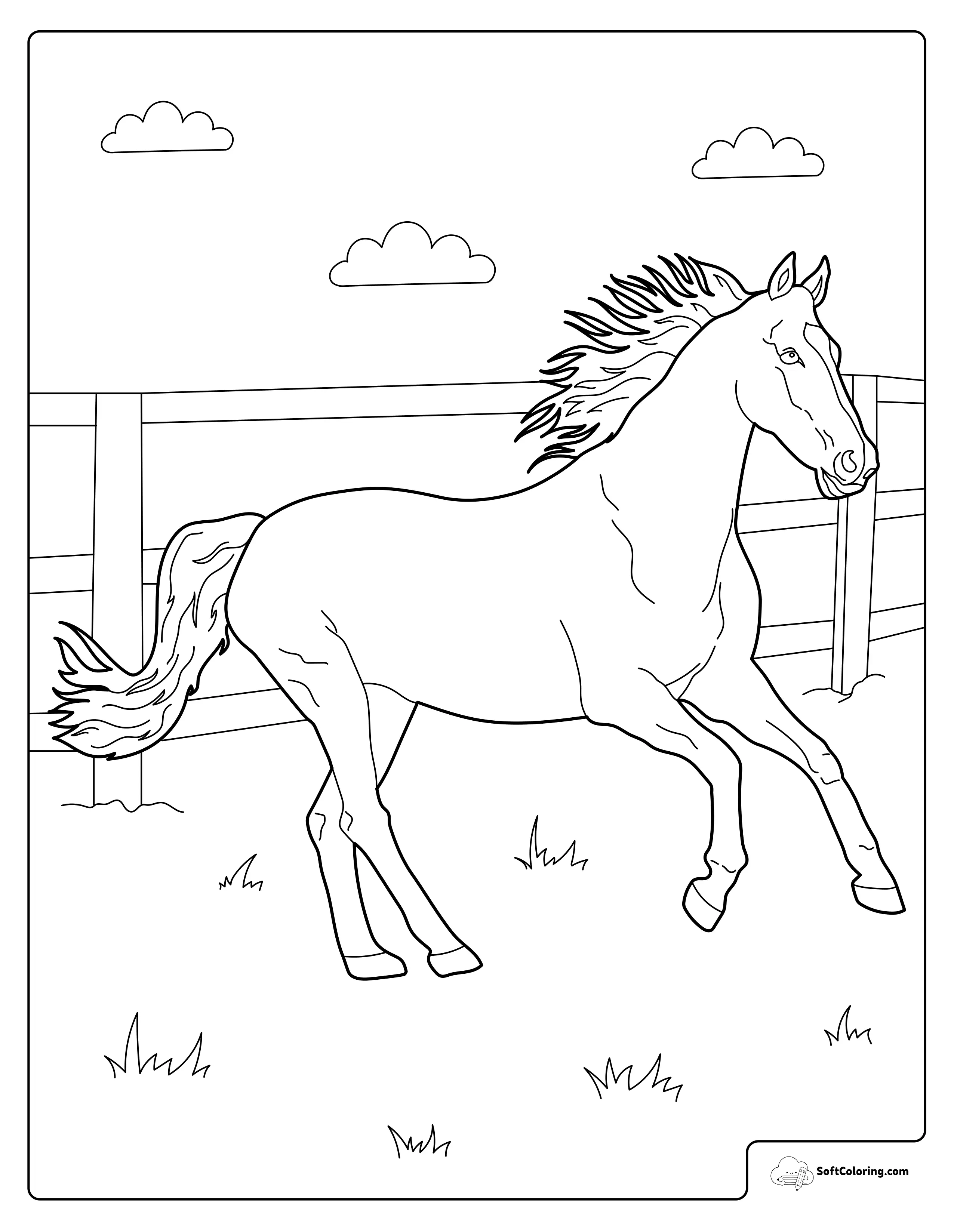 Galloping Horse In Field Coloring Page
