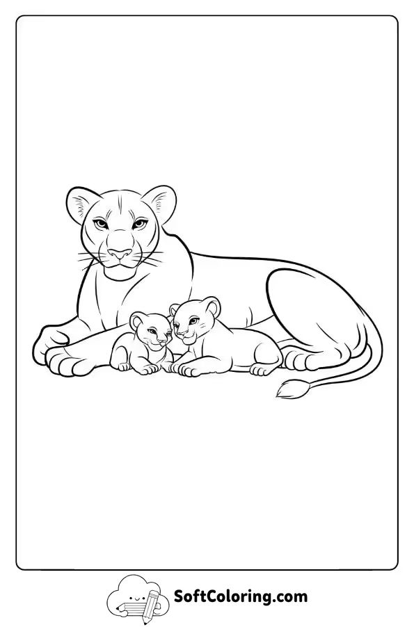Gentle Lion With Baby Cubs By Her Side