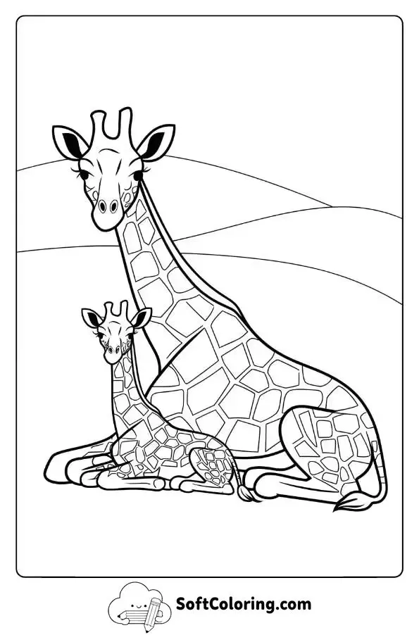 Giraffe Family Resting On A Hill