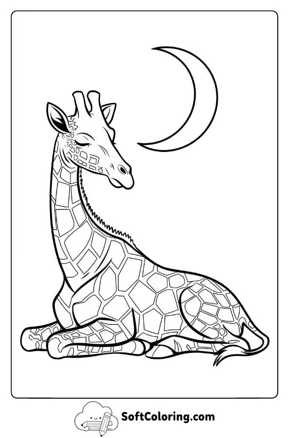 Giraffe Resting Under the Moonlight