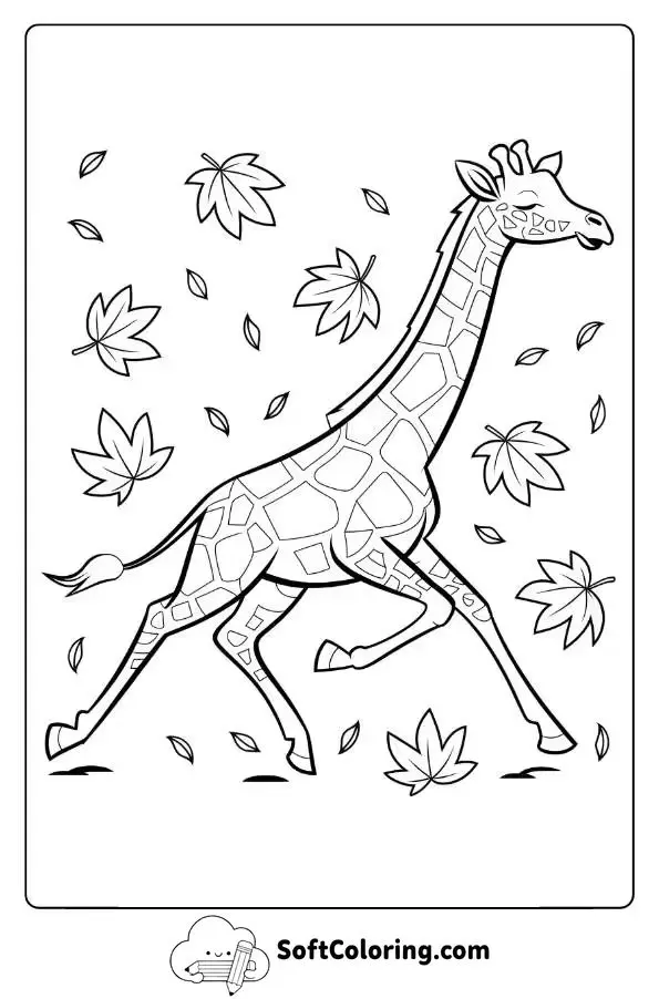 Giraffe Running In The Autumn Leaves