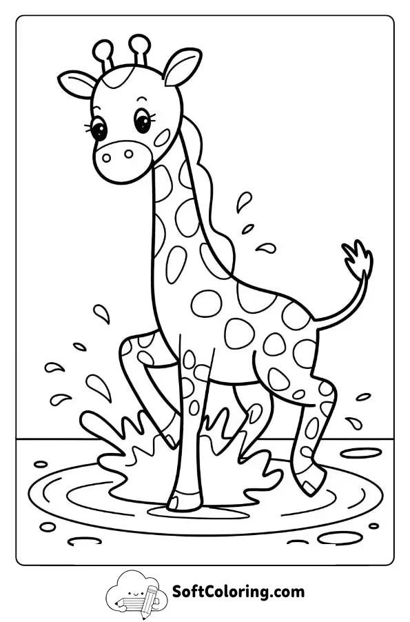 Giraffe Splashing in a Pond