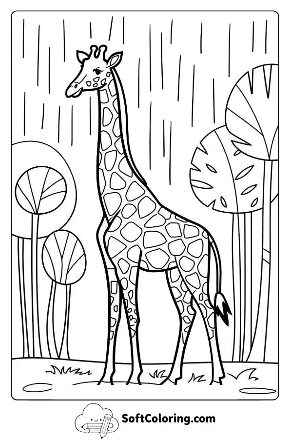 Giraffe Standing in a Rainy Forest