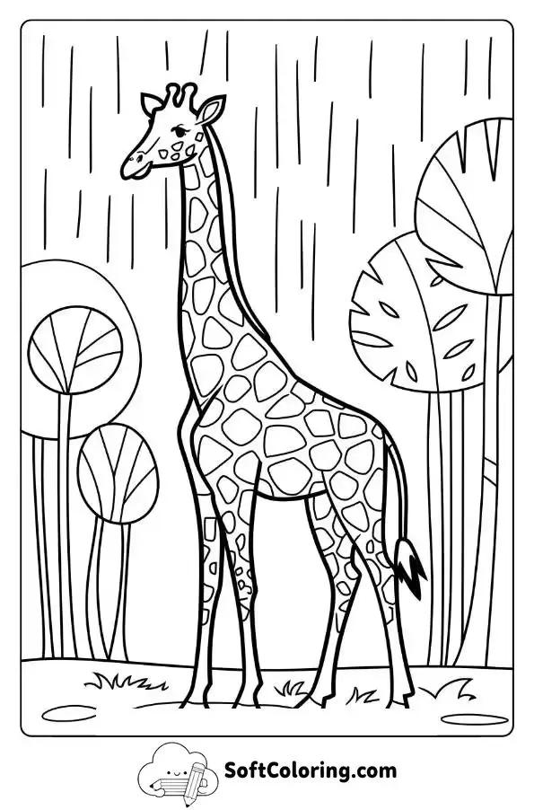 Giraffe Standing In A Rainy Forest