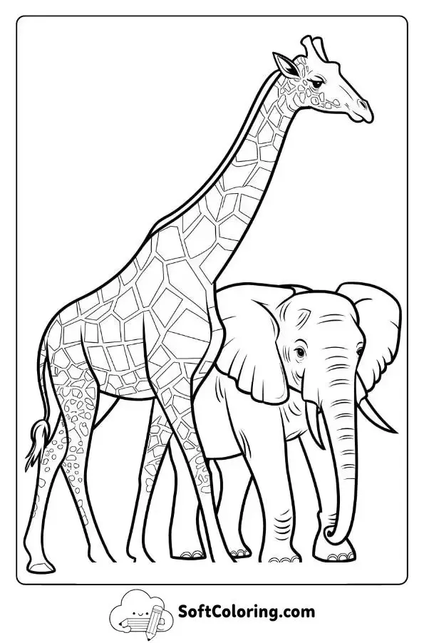 Giraffe Walking With Elephant