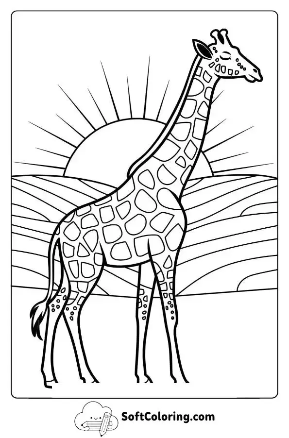 Giraffe Watching The Sunrise Over The Hills