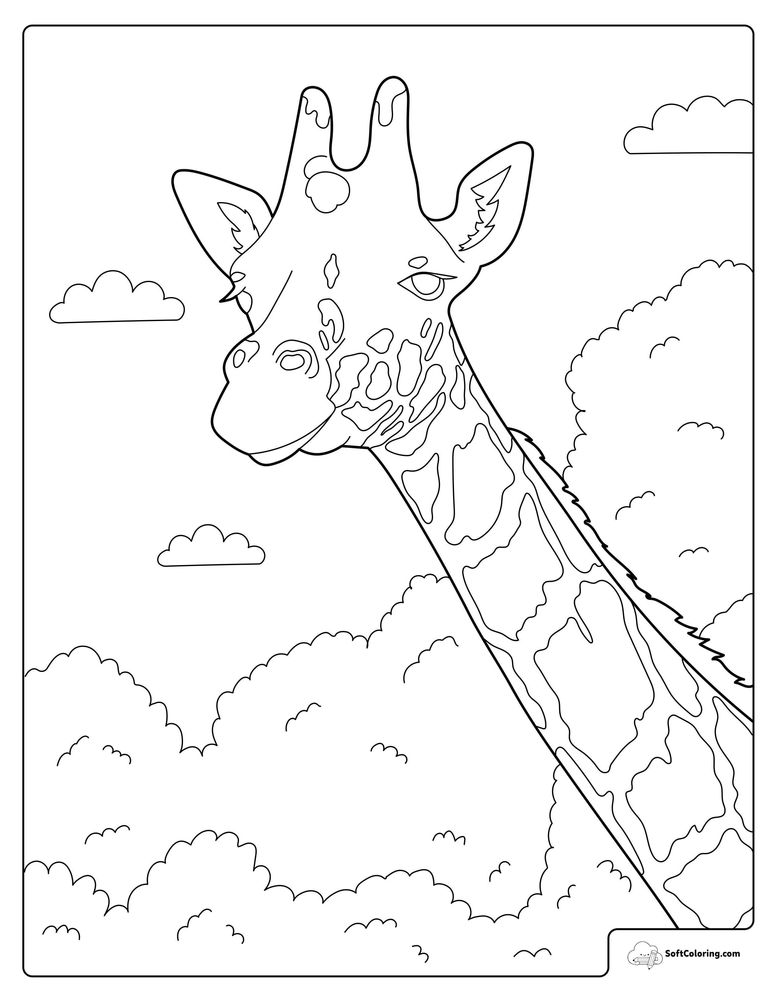 Giraffe In The Savannah Coloring Page