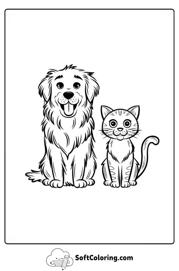 Golden Retriever and Cat Sitting Together