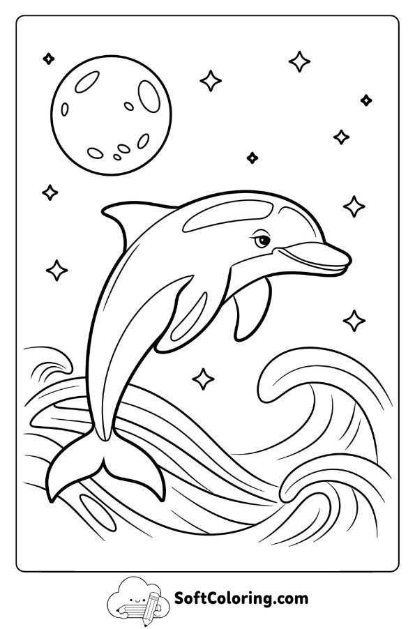 Graceful Dolphin Gliding Through Moonlit Waves