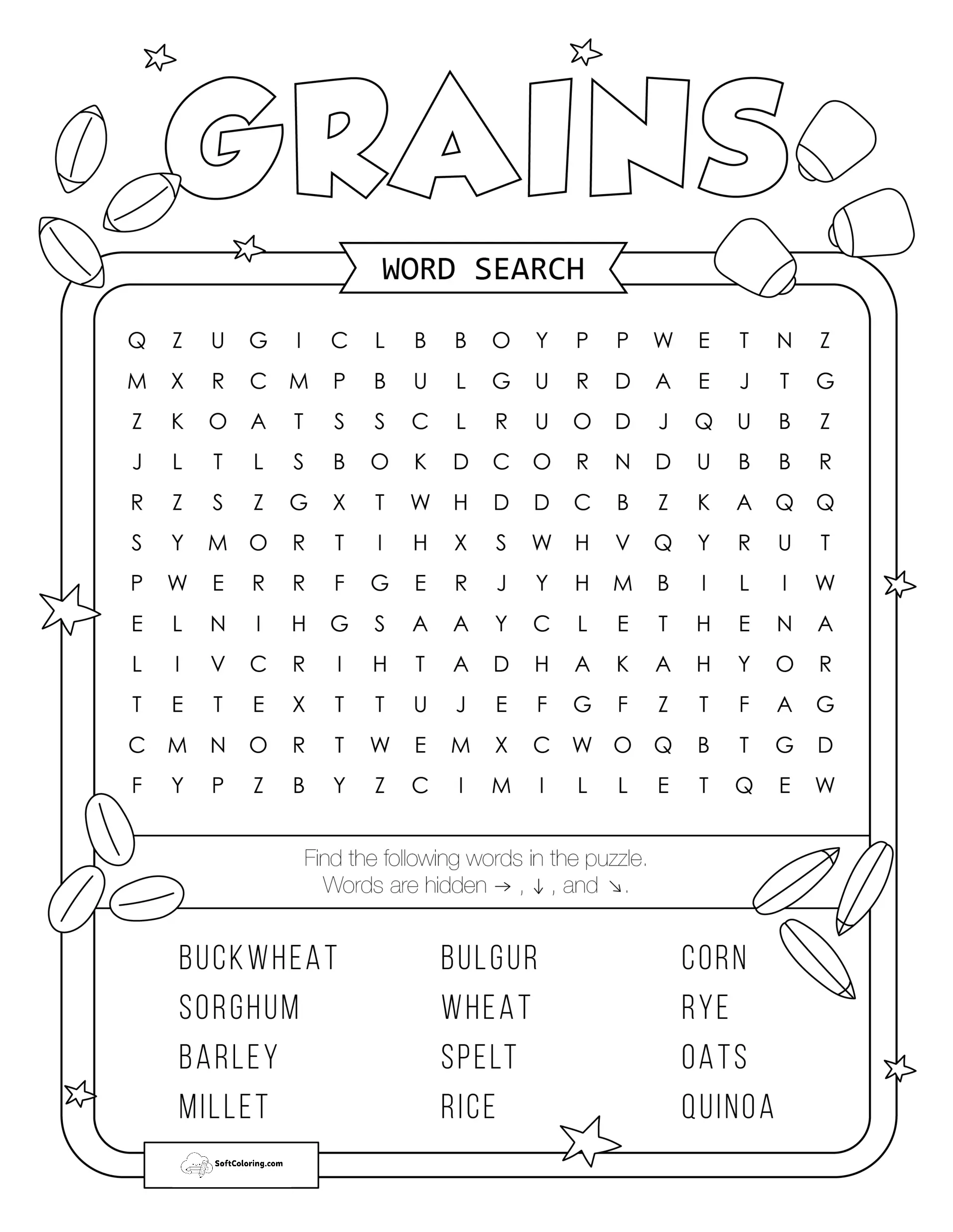 Grains Word Search Puzzle