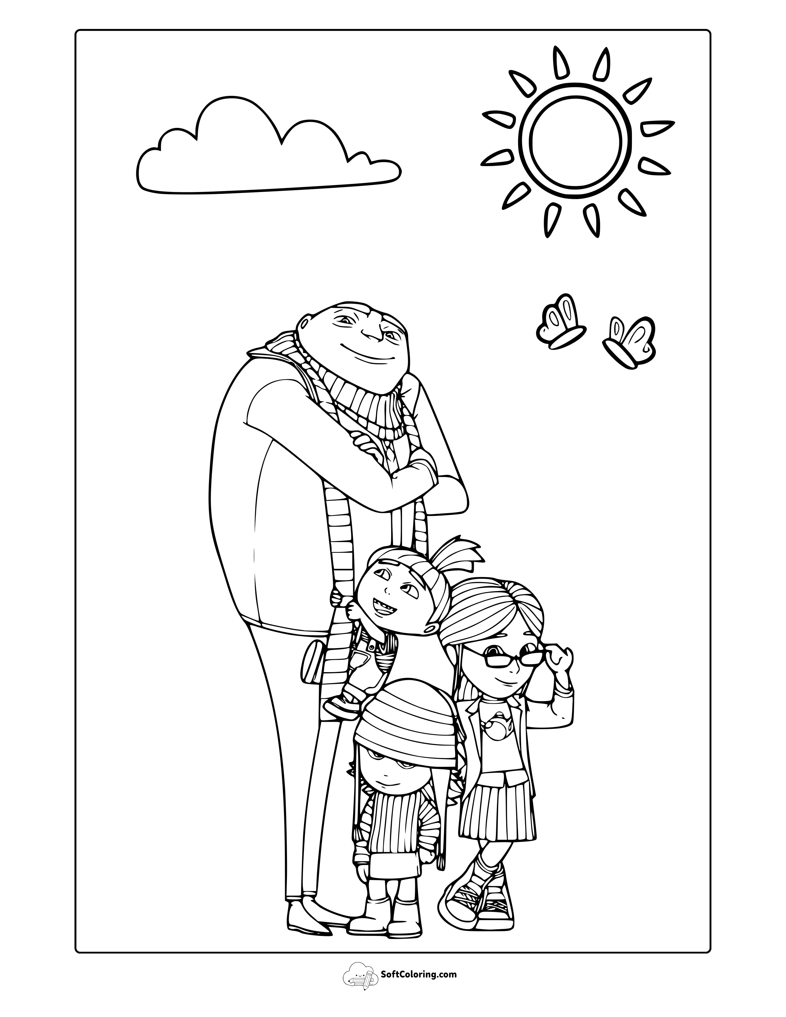Gru And Foster Girls Coloring Page
