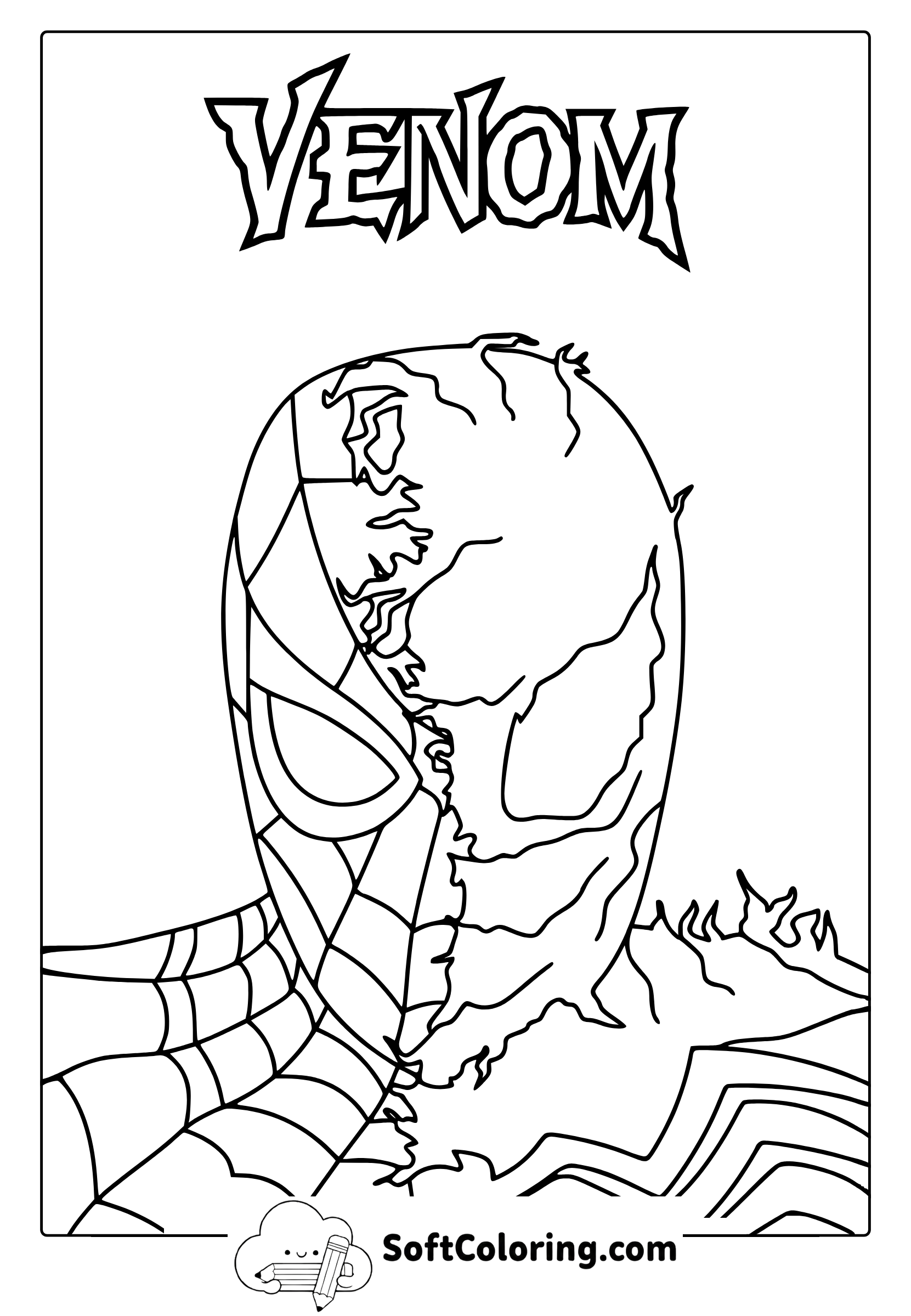 Half Venom Half Spiderman Face Coloring Page