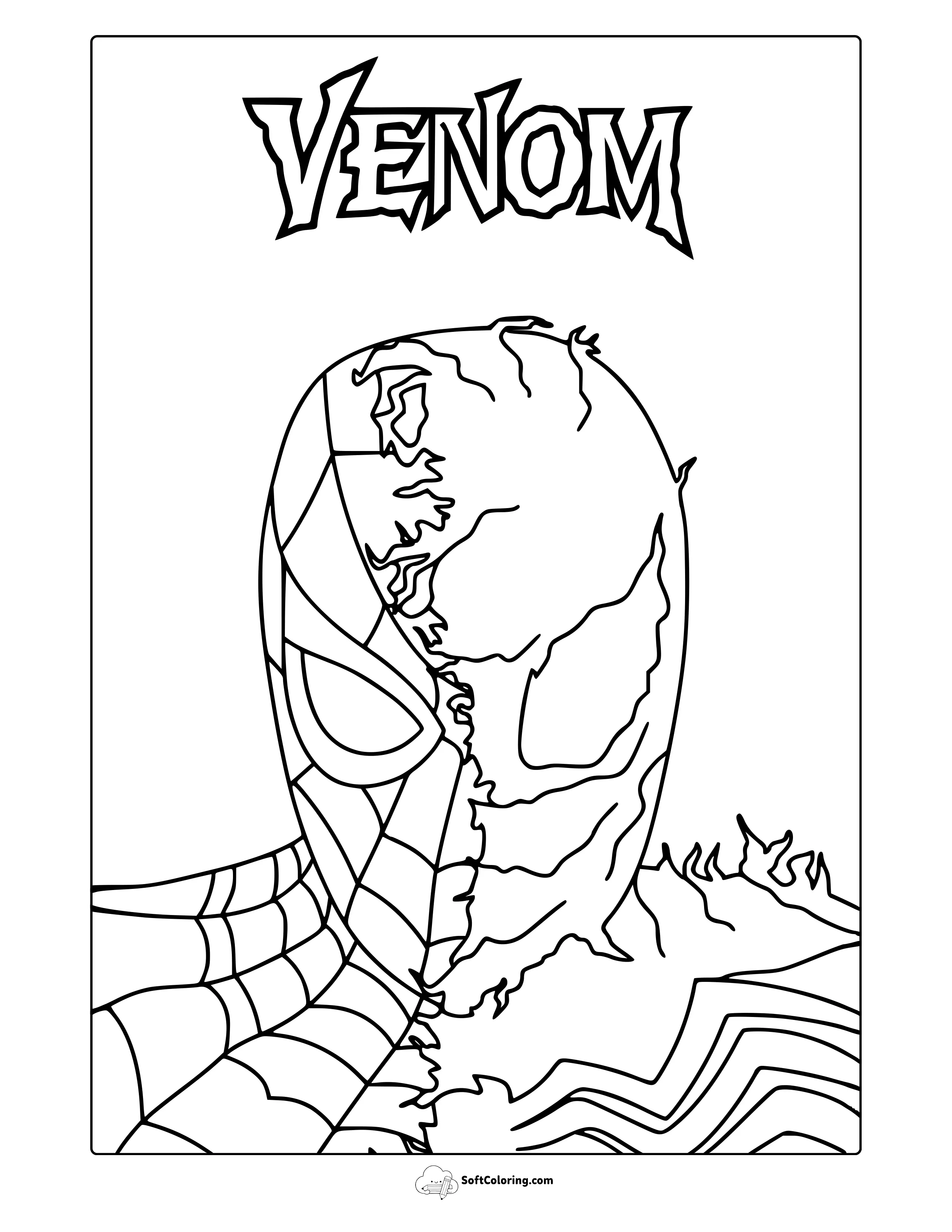 Half Venom Half Spiderman Face Coloring Page