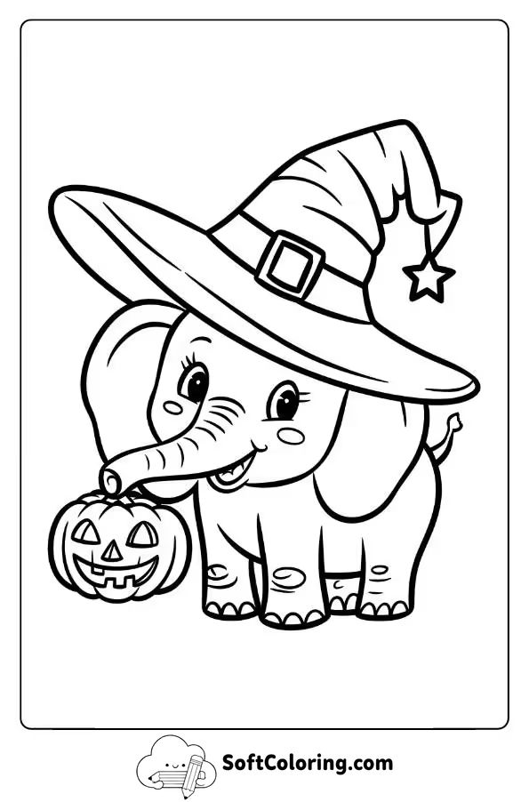 Halloween Elephant With Witch Hat