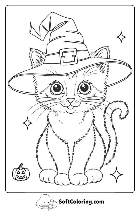 Halloween Kitten with a Witch Hat