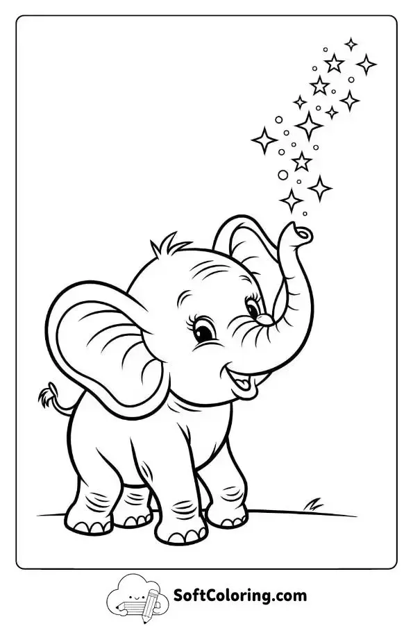 Happy Baby Elephant Blowing Stars