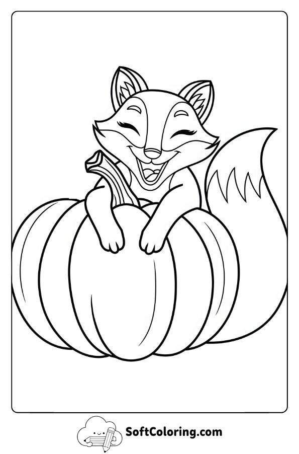 Happy Fox Hugging a Pumpkin