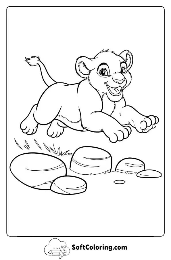 Happy Lion Cub Jumping Over Rocks