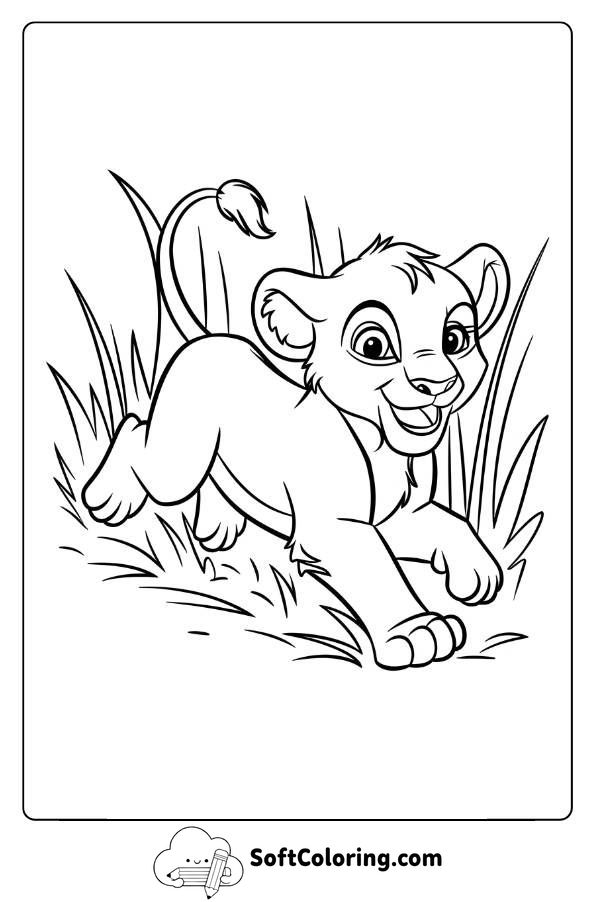 Happy Lion Cub Playing In The Tall Grass