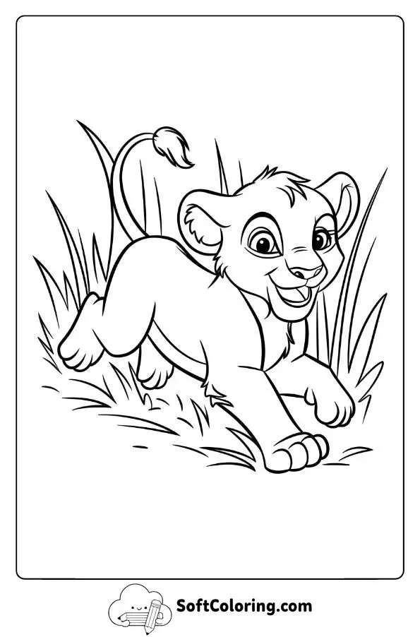 Happy Lion Cub Playing In The Tall Grass