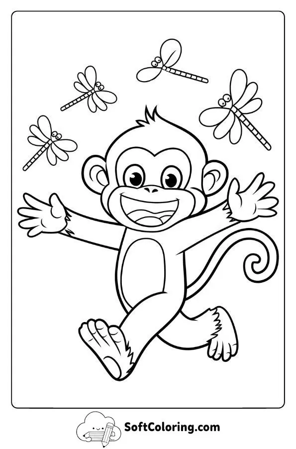 Happy Monkey Chasing Dragonflies
