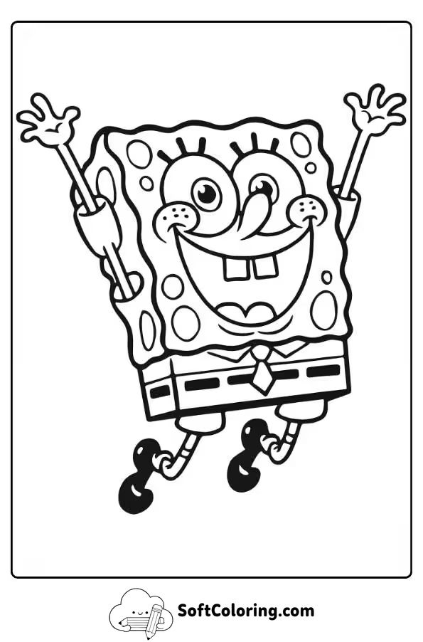 Happy SpongeBob Jumping In The Air Coloring Page