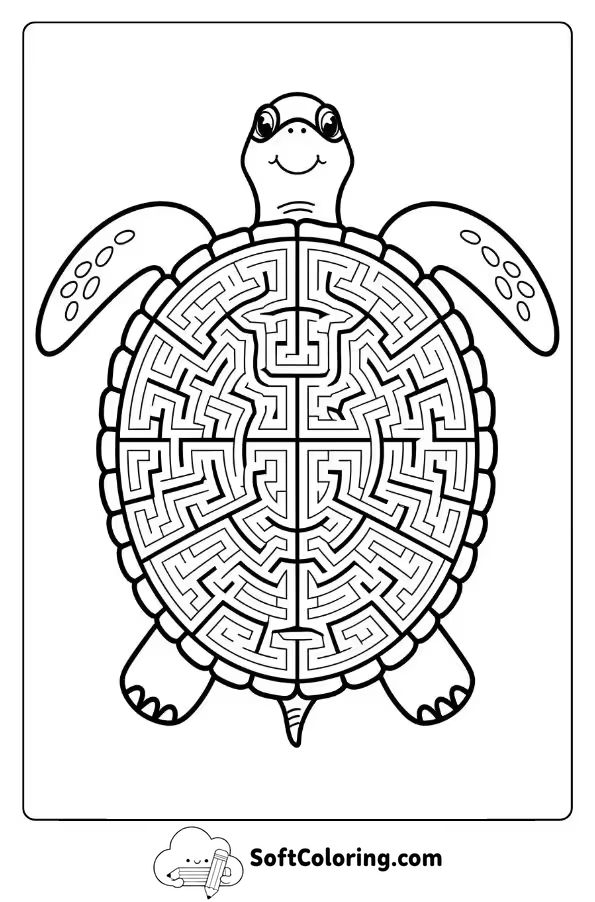 Hard Turtle Maze Coloring Page