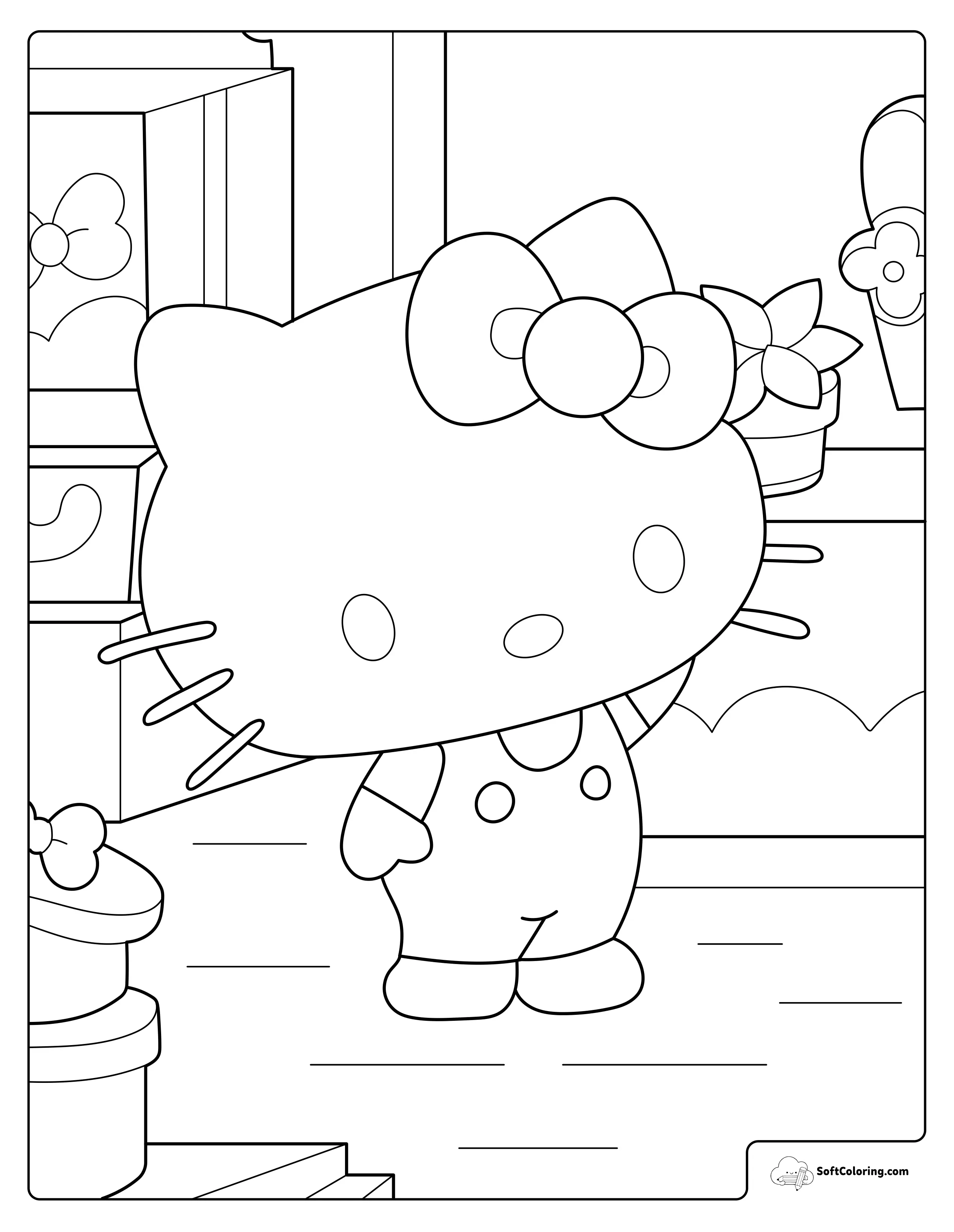 Hello Kitty Holding A Flower Coloring Page