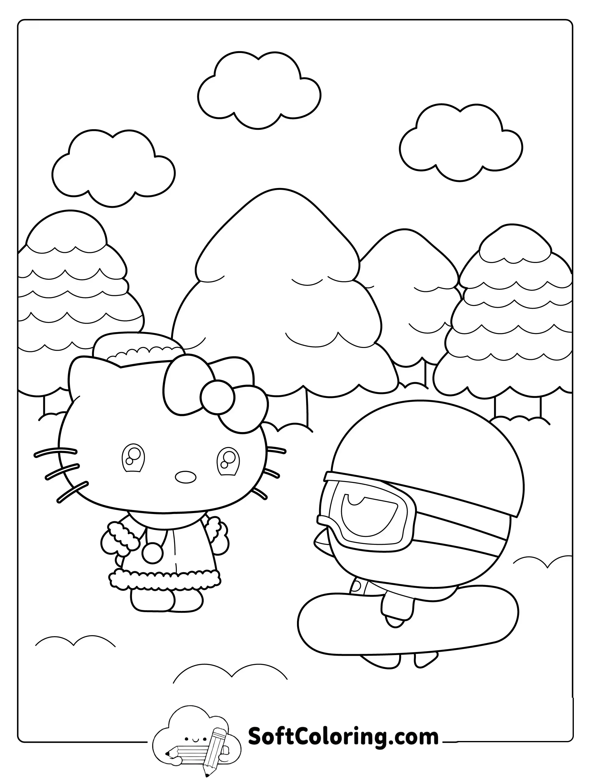 Hello Kitty and Badtz-Maru in the Snow