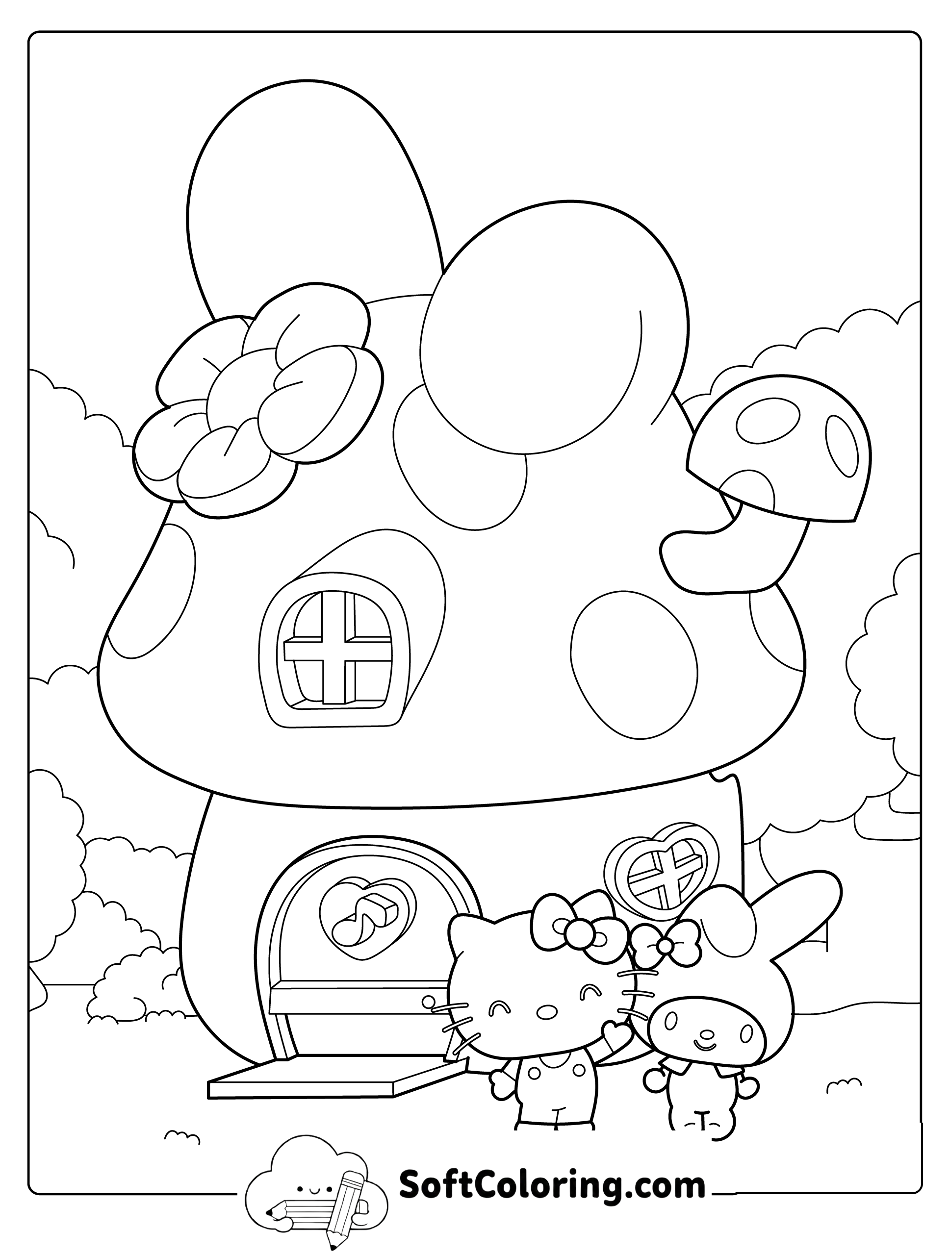 Hello Kitty and My Melody at the Mushroom House