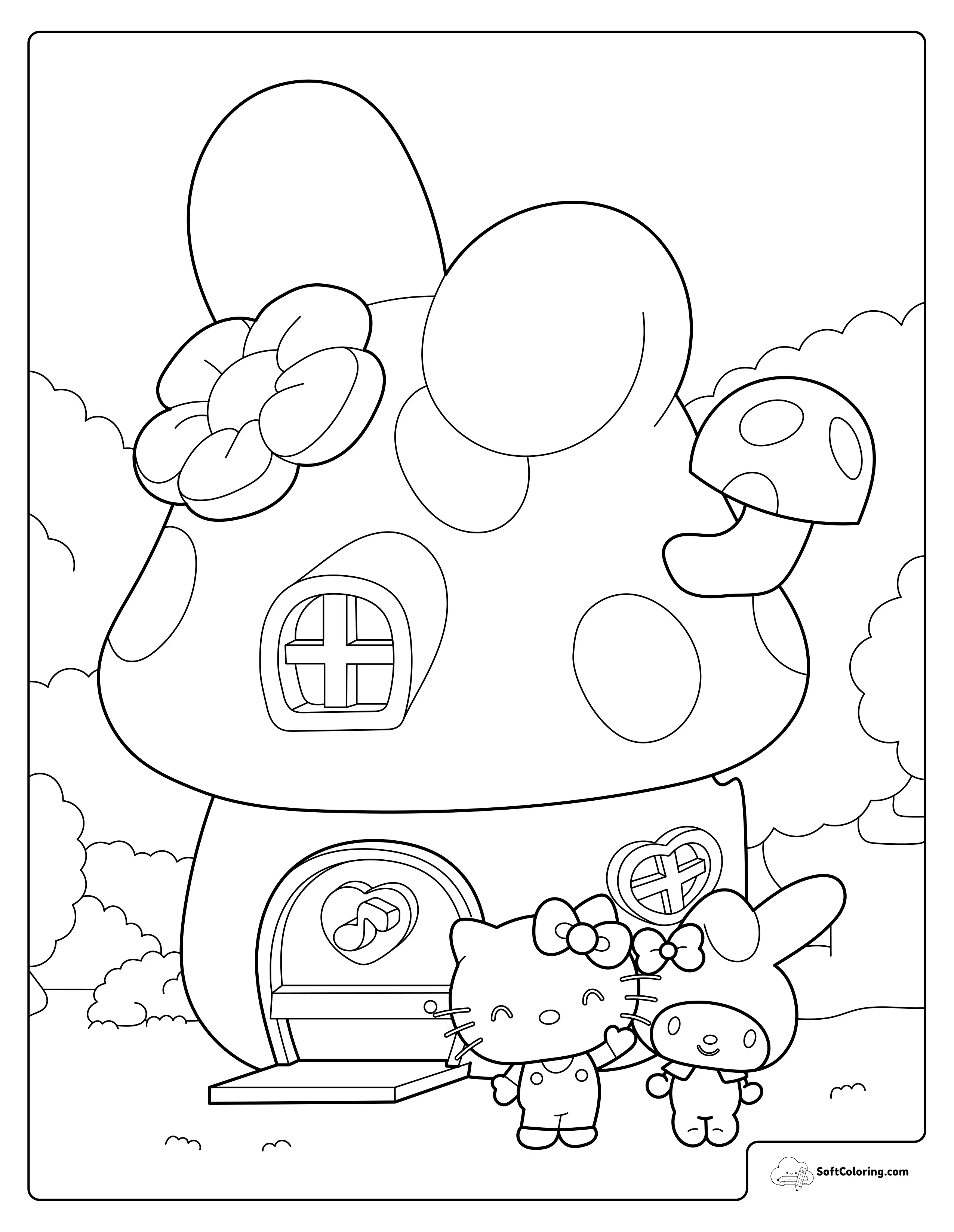 Hello Kitty And My Melody At The Mushroom House