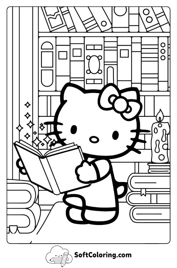 Hello Kitty in a Magical Library
