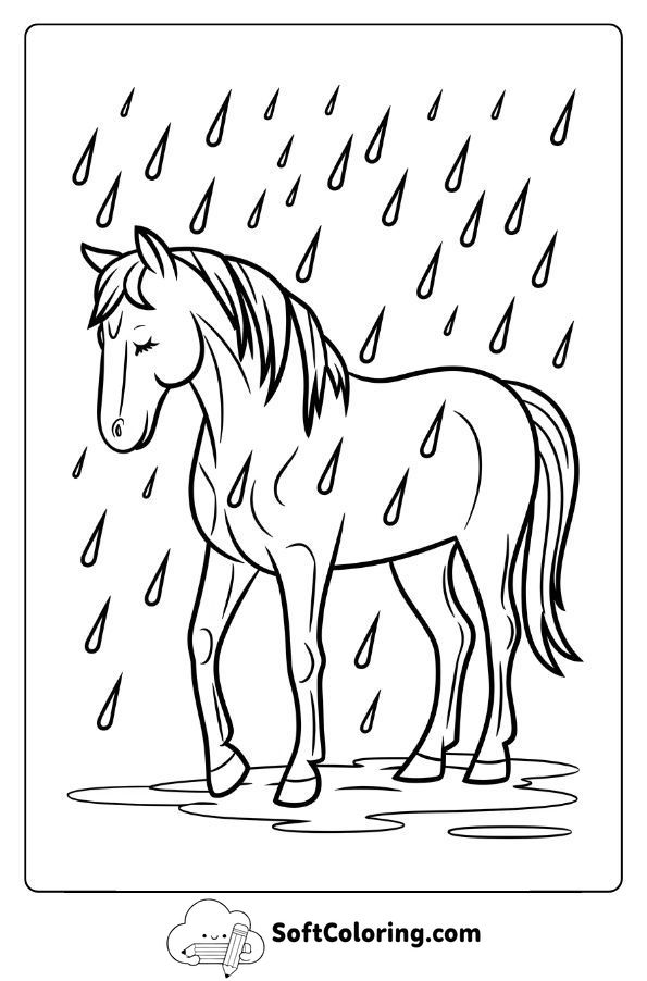 Horse Standing Calmly in the Rain