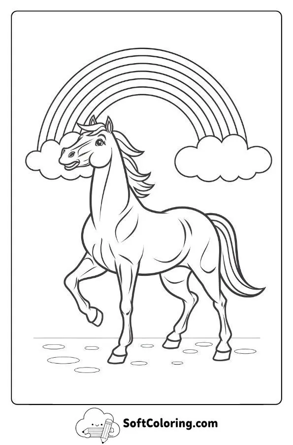 Horse Standing Proudly Under A Rainbow