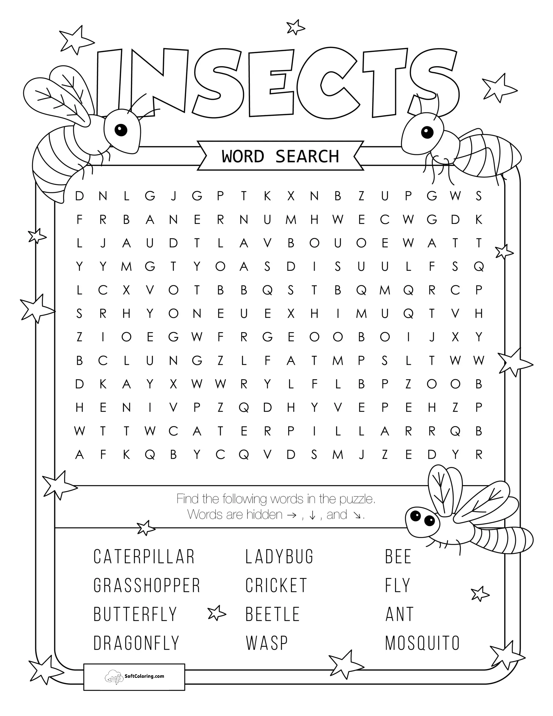 Insects Word Search Puzzle