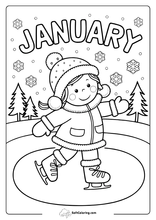 January Ice Skating Coloring Pages