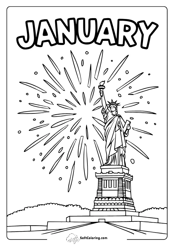 January New Year Fireworks Coloring Pages