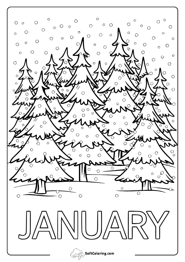 January Pine Tree Forest Coloring Pages