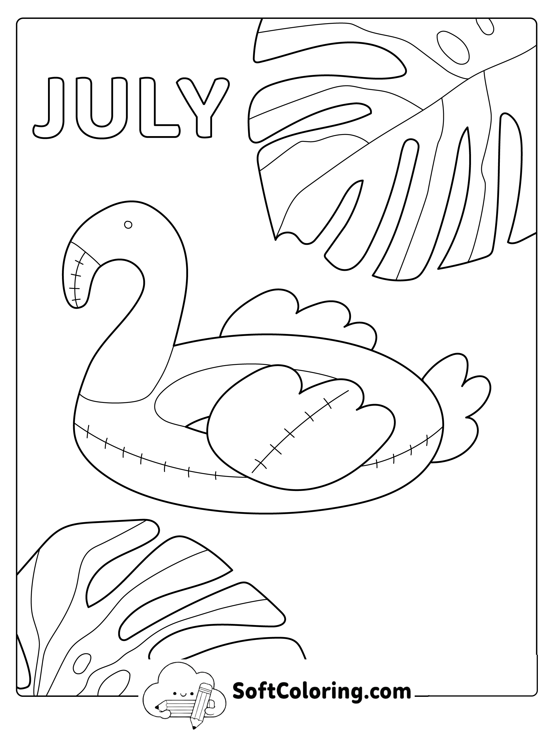 July Flamingo Float Coloring Page